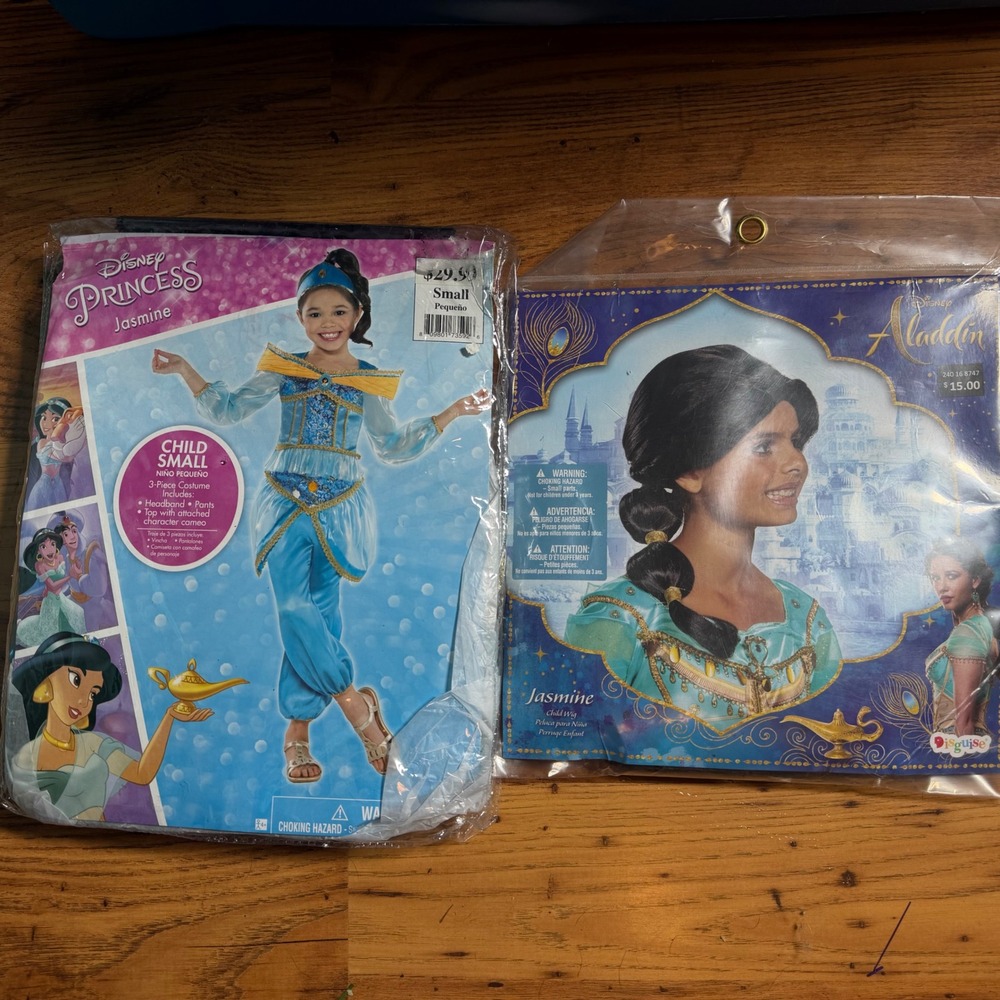 Disney Princess Jasmine Costume Set with Wig Child Small 3 Piece Aladdin Outfit
